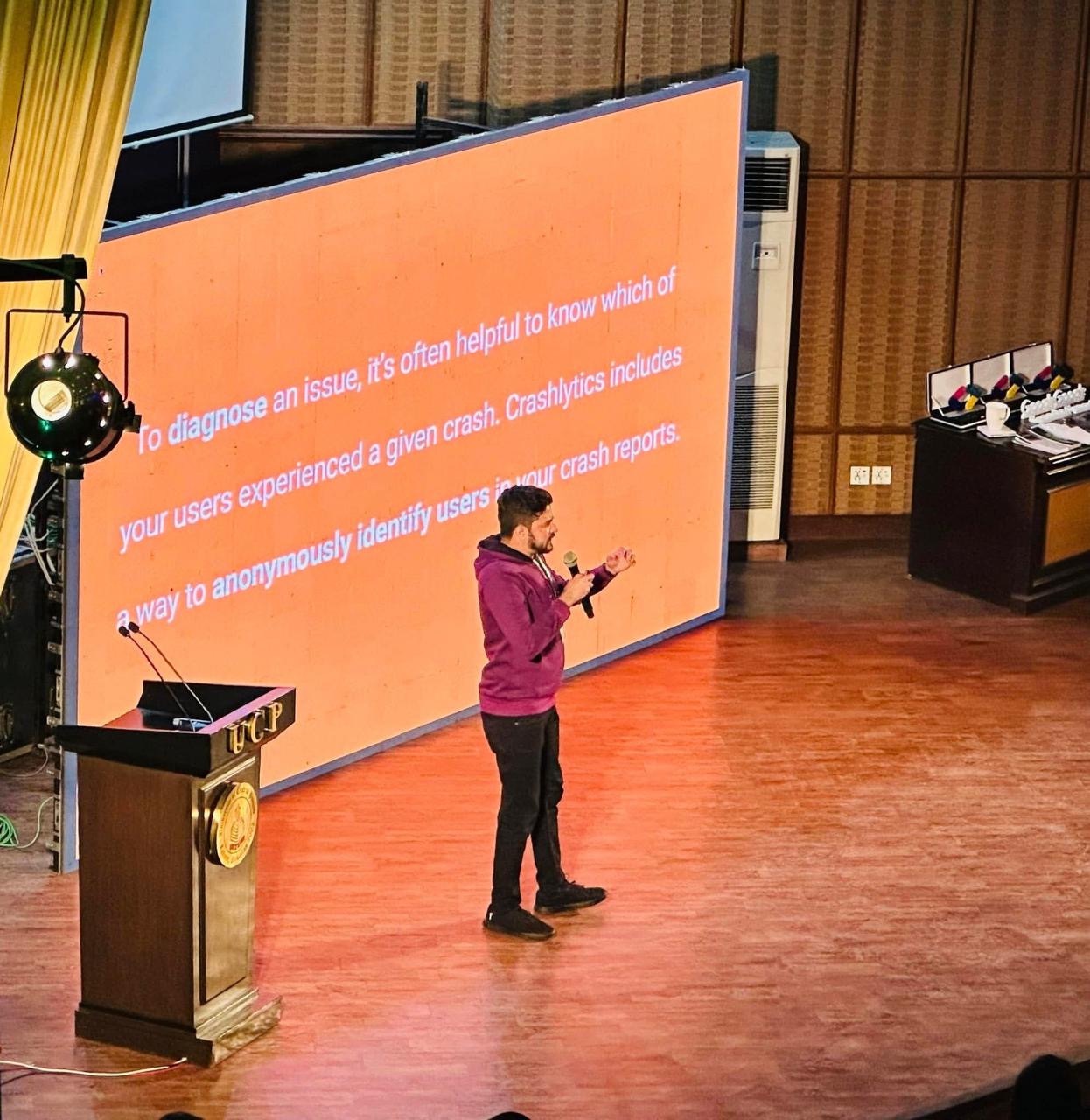 Abid Jamil on stage at GDG DevFest